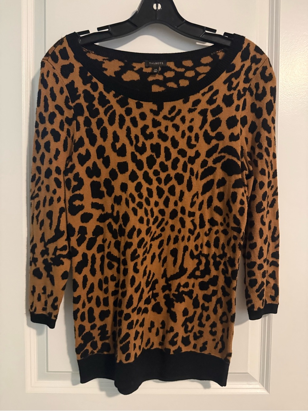 Talbots Leopard Print Sweater in Camel and Black